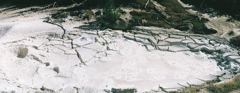 [Bubbling mudpots at Artists Paintpots area.]